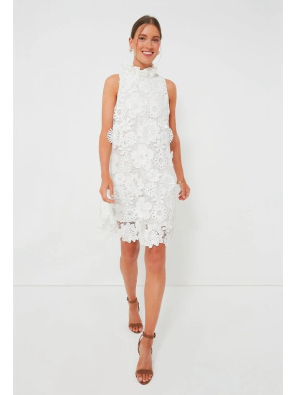 Tuckernuck Blanc Guipure Lace Blythe Dress size M Sleeveless Swing Bow Ruffle